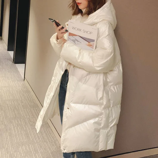 Winter Jacket Ladies 2021 Down Cotton Long Coat Shiny Face Women's Plus Size Bread Coat Stand-up Collar Coat Winter