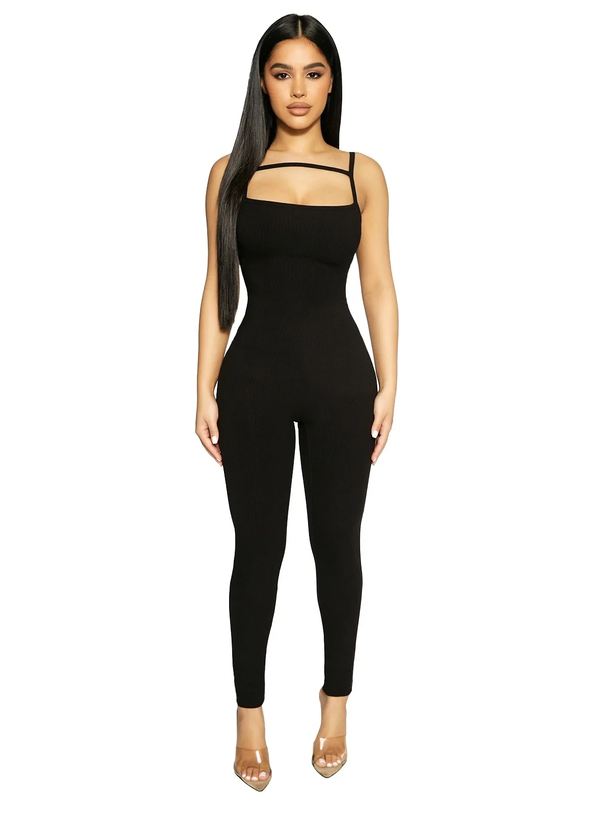 

Женский сексуальный Облегающий комбинезон на бретелях-спагетти, комбинезон без рукавов с квадратным вырезом, комбинезон