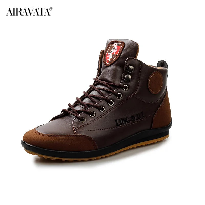 Fashion Men's PU Leather Boots Casual Spring Autumn Lace Up High Top Flat Sports Shoes 3 Color Walking Shoes