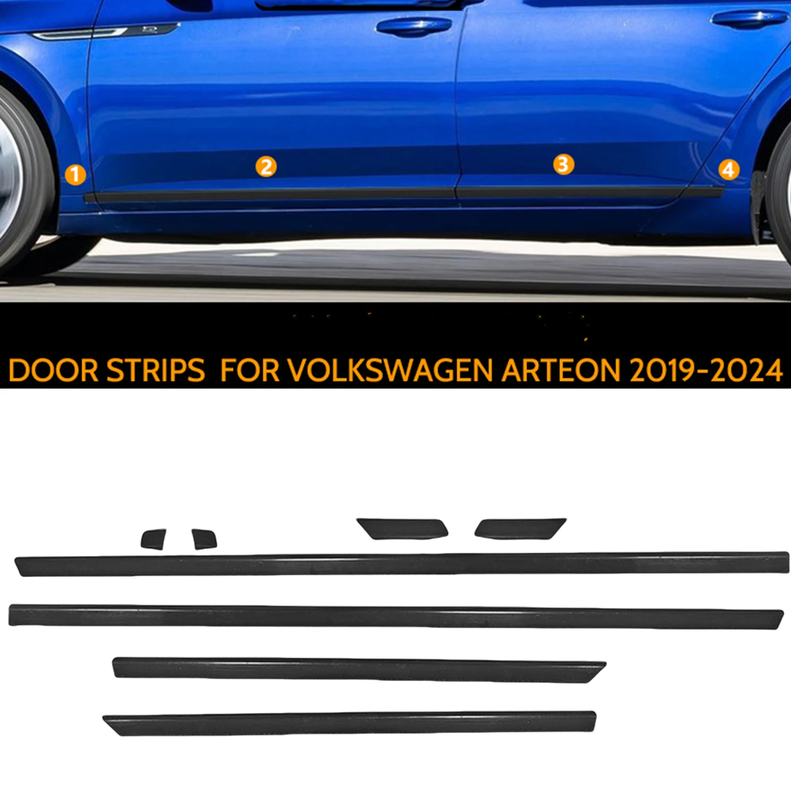 

Для Volkswagen VW Arteon CC 2019-24 хромированная черная внешняя нижняя боковая дверная панель, защитная накладка, декоративная полоса, Стайлинг