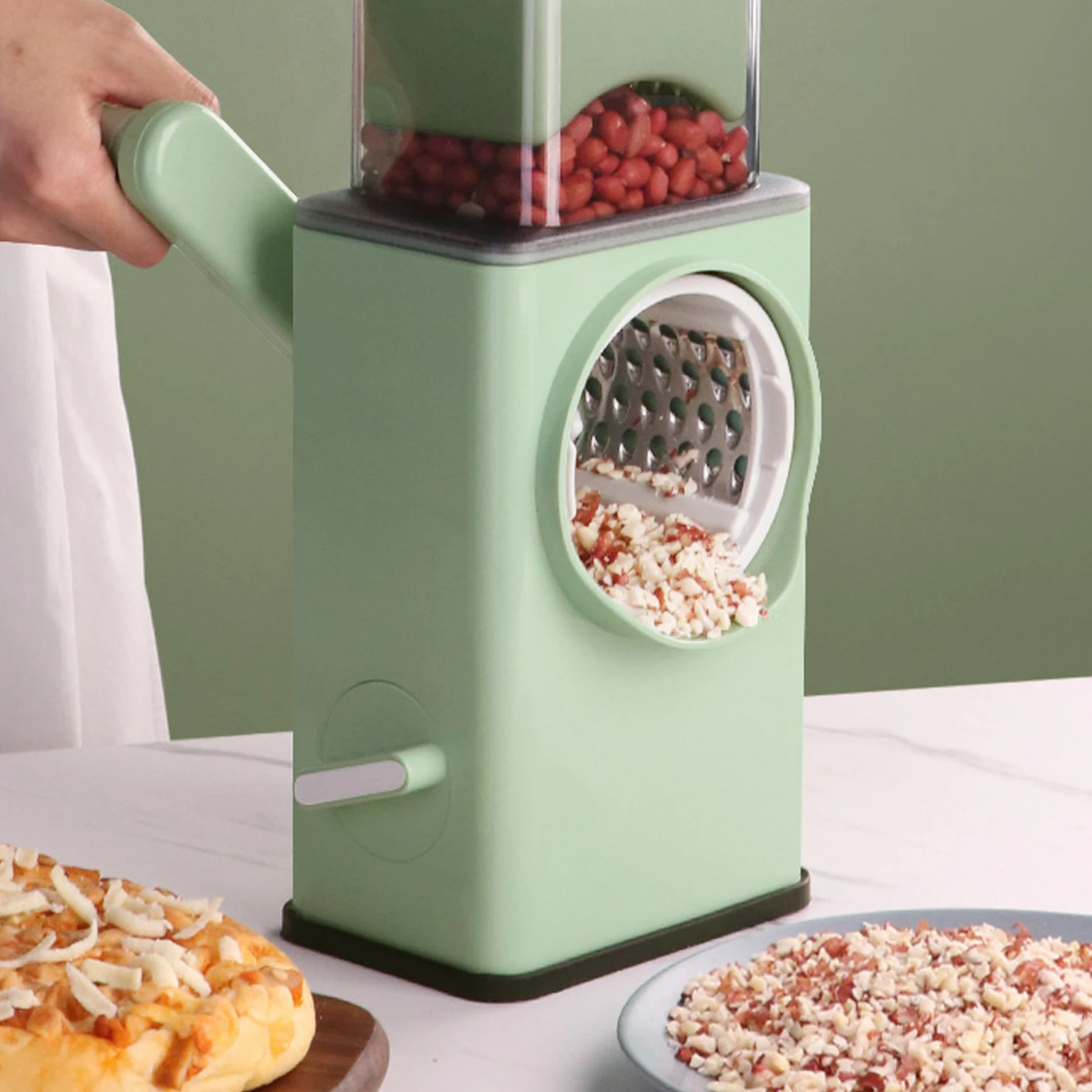 

Cheese Grater Vegetable Slicer, 3 Drum Blades Rotary Grater Slicer for Kitchen, Round Tumbling Slicer for Fruits, Vegetables