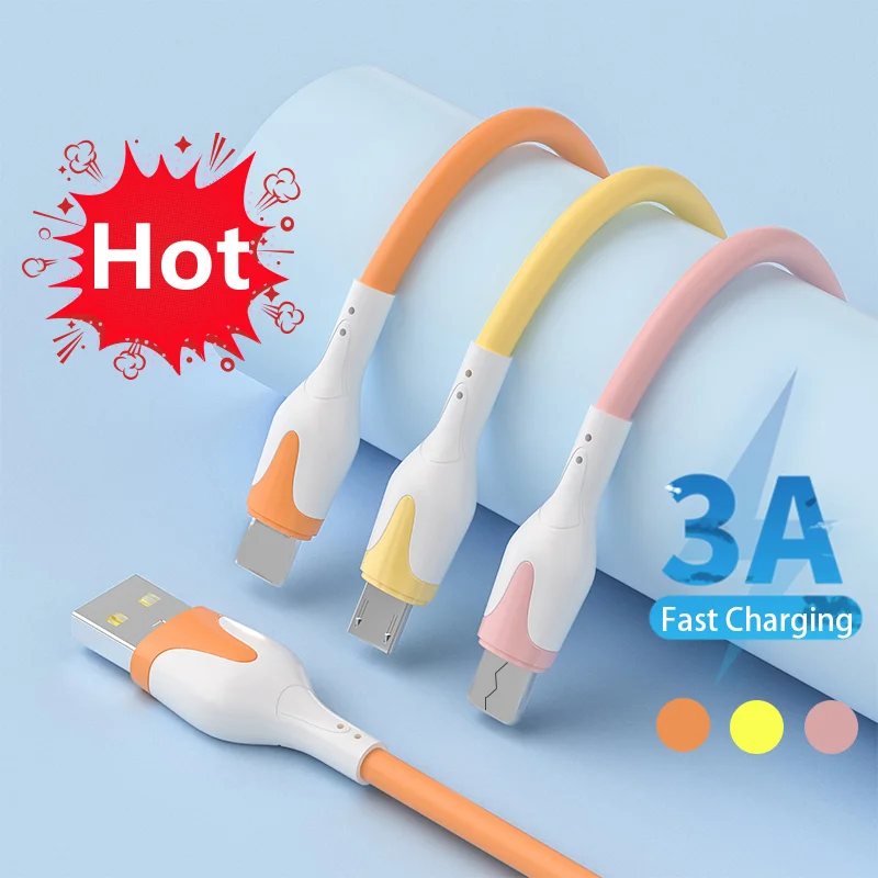 

3A USB Type-C Fast Charging Data Cable Dual Color Soft Silicone Micro Type-C Data Cable for Xiaomi Redmi Samsung Realme Huawei