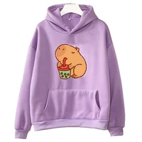 capybara drink bubble tea hoodie kawaii animal cartoon graphic sweatshirt womenmen long sleeve hooded tops harajuku couple girl
