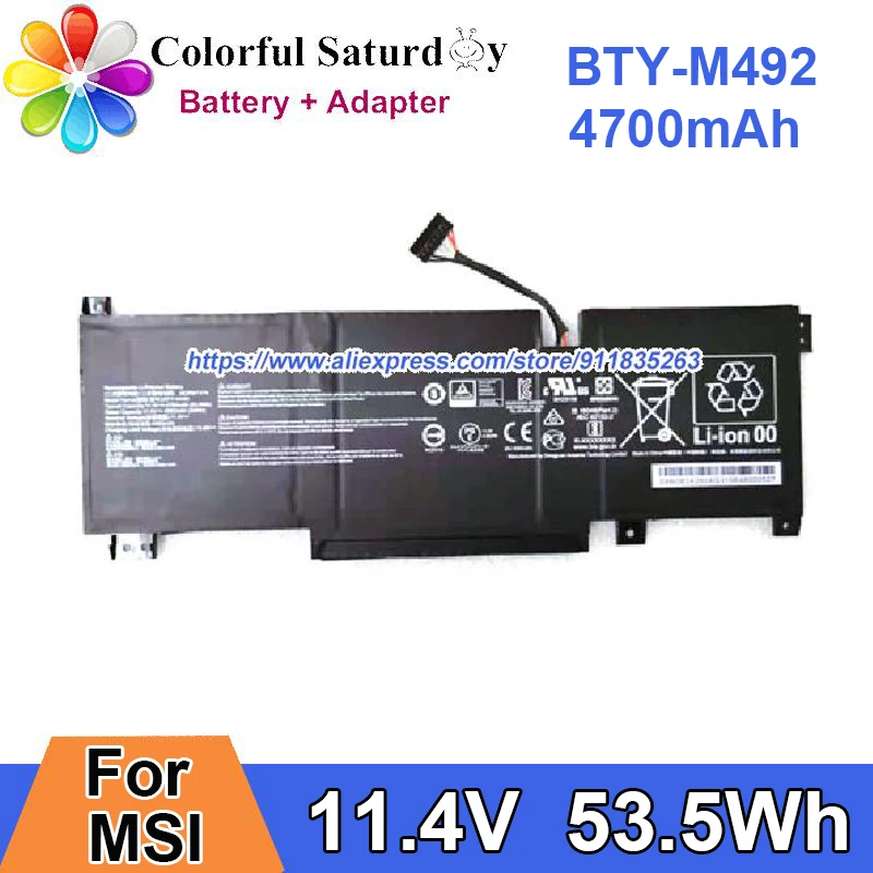 

Original BTY-M492 Battery For MSI Pulse GL66 11UDK GL76 11UEK Series Laptop Li-ion Rechargeable Batteries Packs 11.4V 53.5Wh