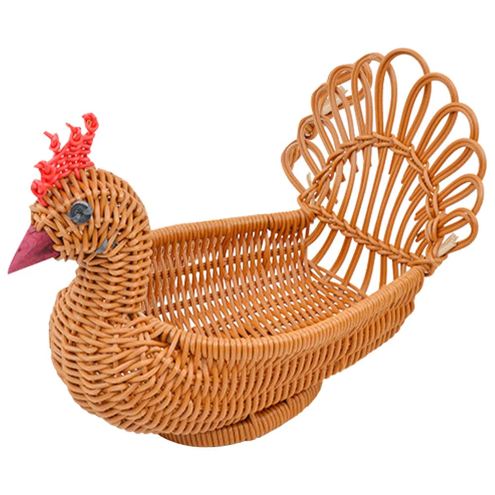 

Imitation Rattan Multi-function Party Bread Basket Fruits Serving Woven Peafowl Modeling Table Decor