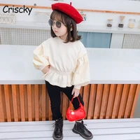 criscky 2022 autumn new fashion girls clothing suit baby puff sleeve blouse shirts kids solid color pants baby clothes set