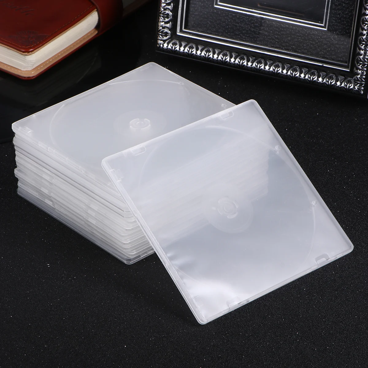 

12PCS Package Durable Transparent Plastic with Film Portable Storage Box DVD Case Organizer Case for Home