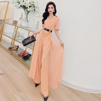 summer rompers women jumpsuits short sleeve v neck high waist solid bodycon regular female bodysuits fashion office lady