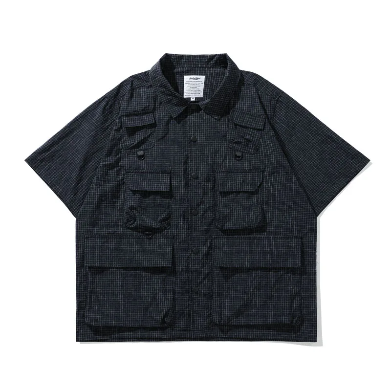 Summer Outdoor Functional Wind Three Prevention Fabric Men's Wear Mens Clothes Multi Pocket Loose Shirt Shorts Set