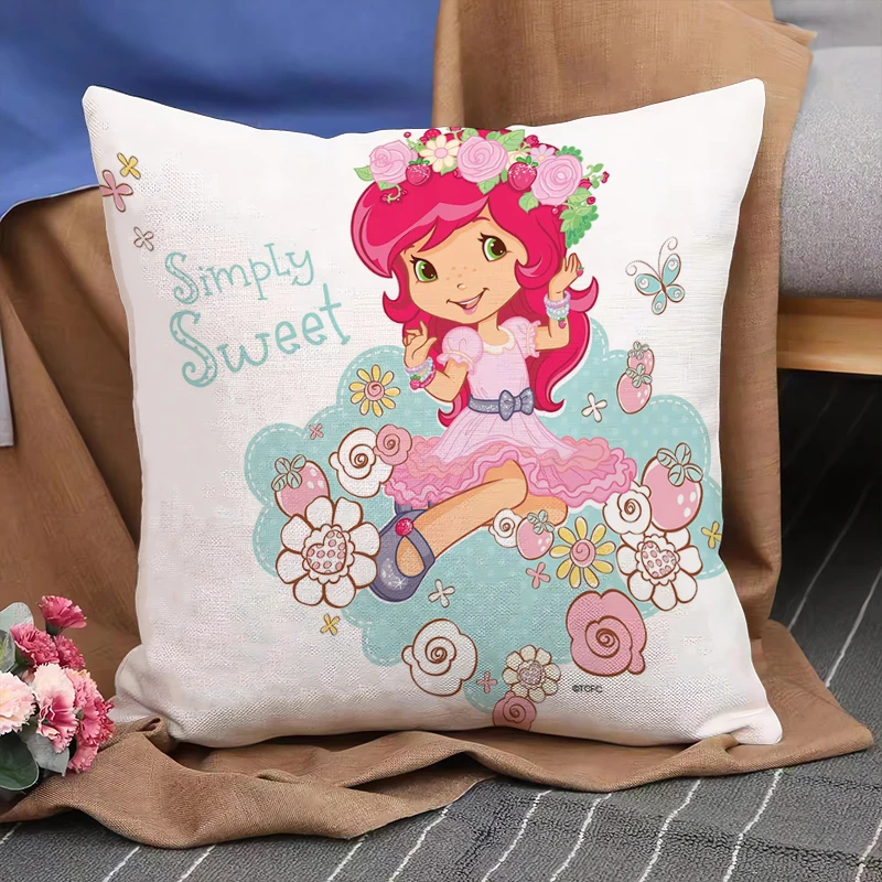 

Cushion Cover Double-sided Print 45* 45cm Home Decor Sofa Bedroom Car Cushion Cover Strawberry Shortcake Short Plush