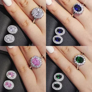 Розовый, синий, розовый, серебряный цвет, турецкий Дубай, свадебный набор ювелирных изделий, овальные кольца, серьги для свадьбы, женские индийские подарки для вечеринок