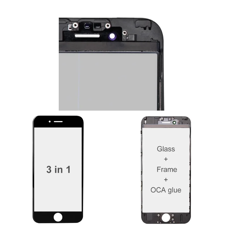 10Pcs 3IN1 Front Glass Frame & Cold OCA Glue Pre-Installed Premium for iPhone 5 6 7 8 XR 11 LCD Screen Refurbishing Replacement