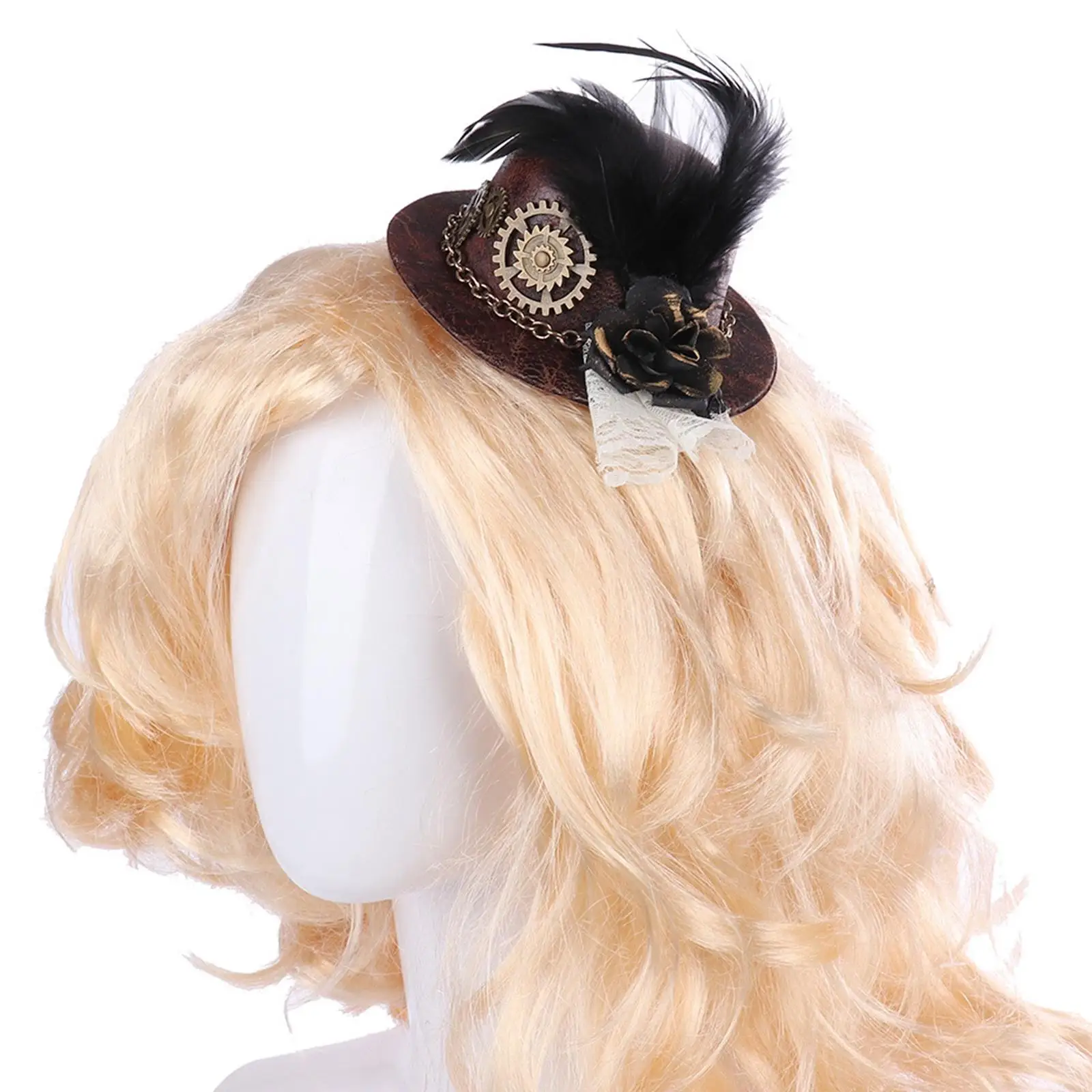 

Punk Gothic Mini Top Hat with Gear Feather Hair Clip Accessories Head Wear