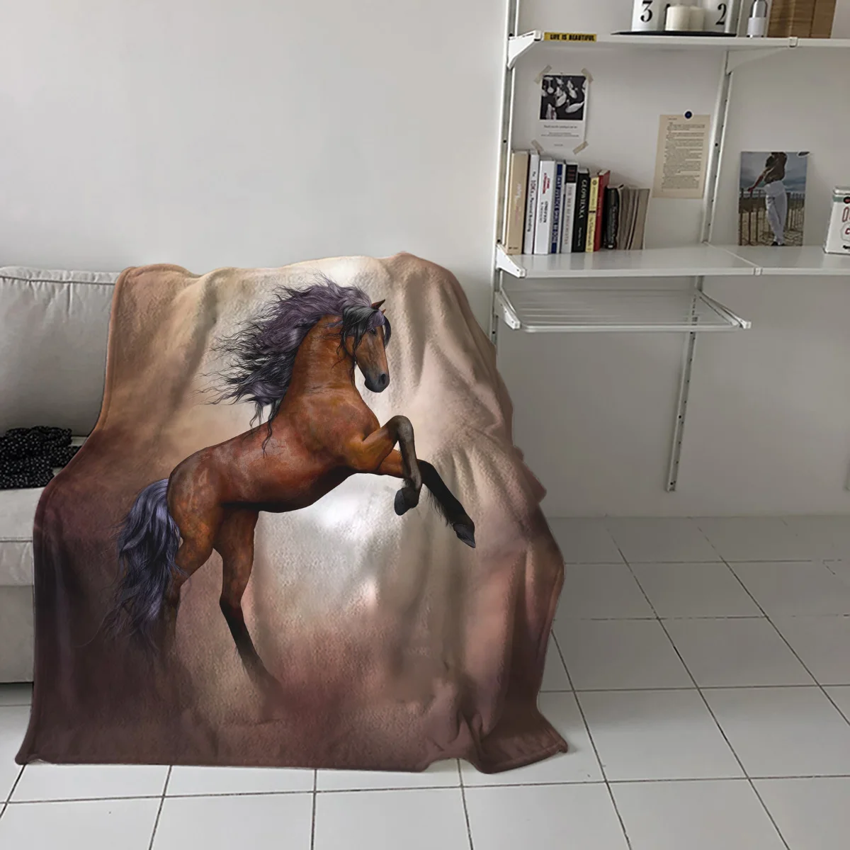 Коричневое теплое одеяло с фигурной лошадью офисный диван-кровать покрывало