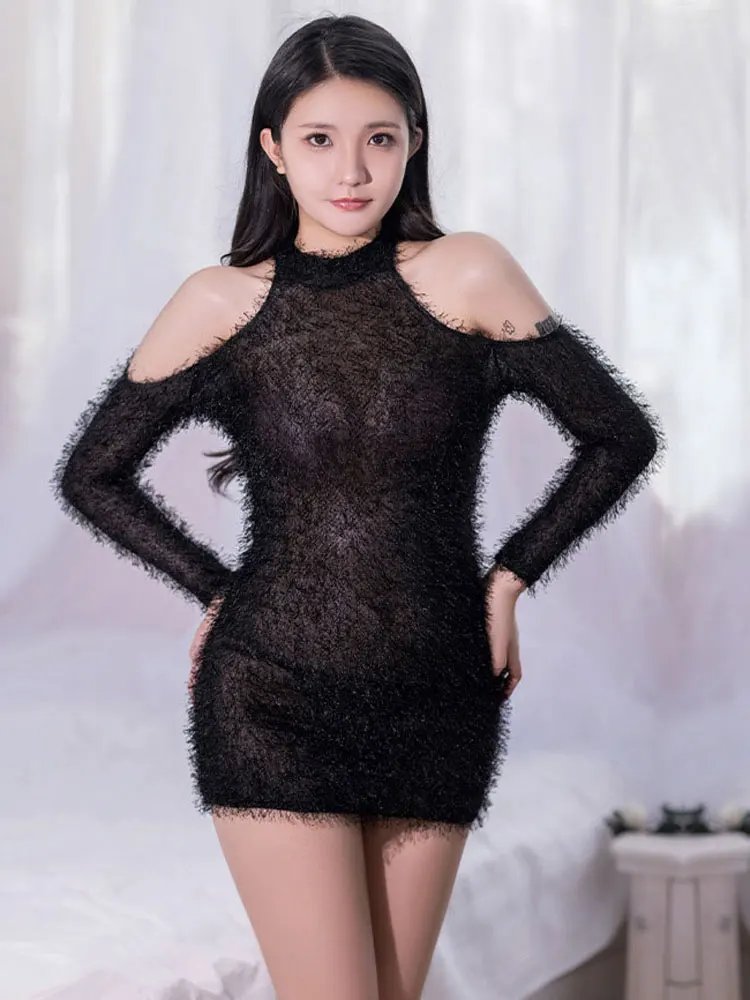 

Сексуальные элегантные вечерние мини-юбки для ночного клуба, облегающие платья с открытыми плечами, микро прозрачное женское Привлекатель...