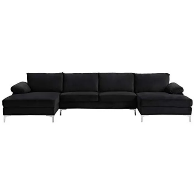 Casa Andrea Milano Modern Large Velvet Fabric U-Shape Sectional Sofa, Double Extra Wide Chaise Lounge Couch, Black 3