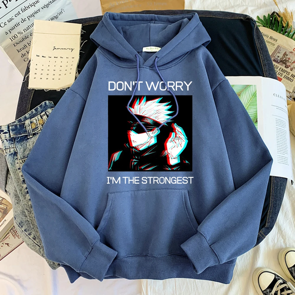 

Jujutsu Kaisen Anime Don'T Worry I'M The Strongest Hoodie Mens Autumn Warm Sweatshirt Harajuku Clothing For Male Loose Tracksuit