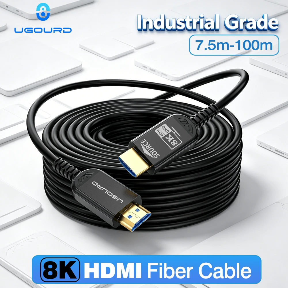 Фото Оптоволоконный кабель UGOURD HDMI 2.1, активный оптический кабель AOC HDMI по оптоволокну, 8K60Hz 4K 120Hz, для больших расстояний, 7.5м - 20м 30м 50м 100м №1