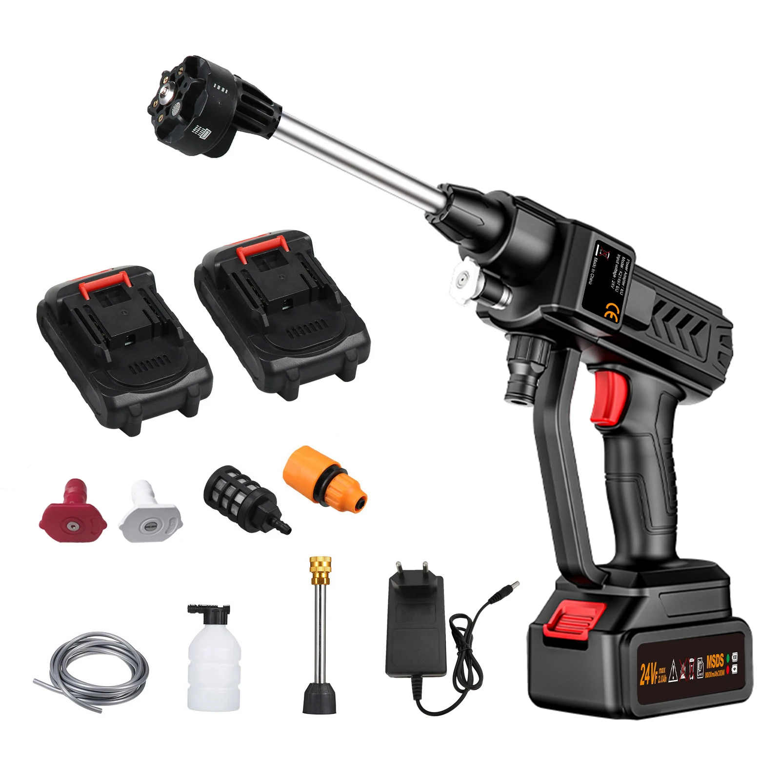 

Cordless Electric Car Washer Gun 60Bar 300W High Power Washer Machine Rechargeable Battery 5in1 Nozzles Home Garden Power Tools