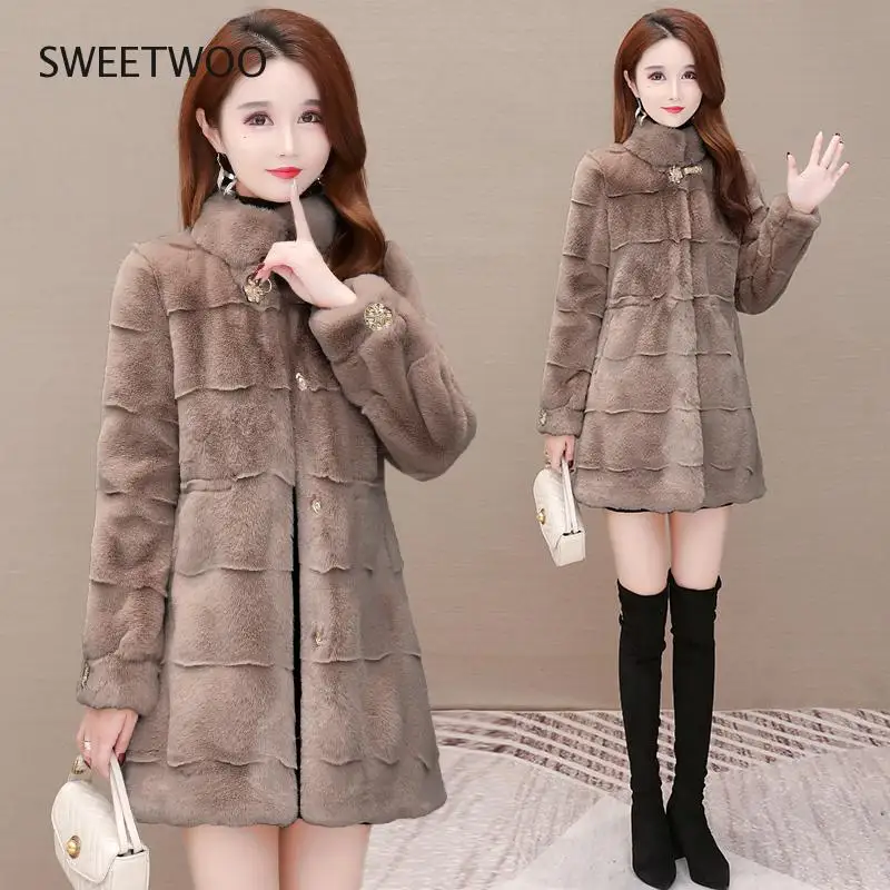 2022 New Women Winter Thick Loose Warm Outwear Plush Hooded Jacket Female Women Faux Mink Velvet Luxury Mink Fur Coats Slim Tide