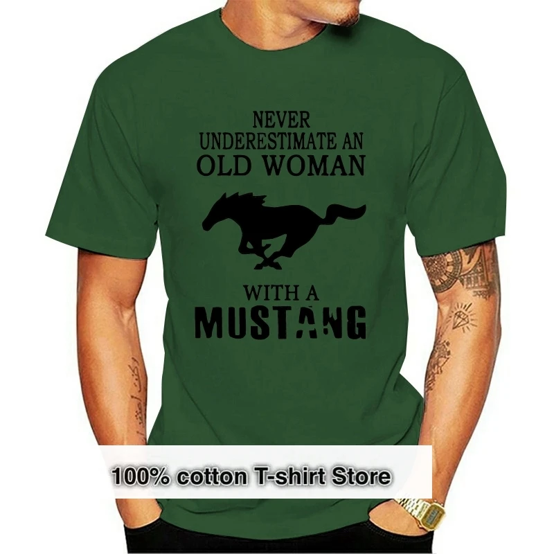 

Crewneck взрослый человек Мустанг-старая женщина со встроенными надписями смешная футболка для взрослых мужчин