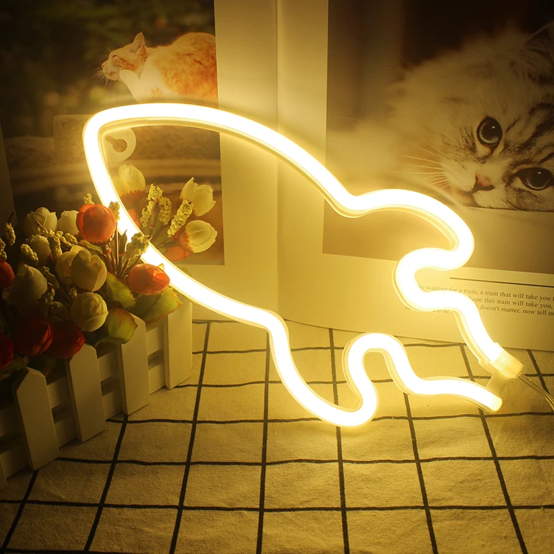 

Wanxing Rocket Shaped Led Warm Neon Sign Light Usb Battery Powered Neon Lights For Room Holiday Xmas Party Decorations Gifts