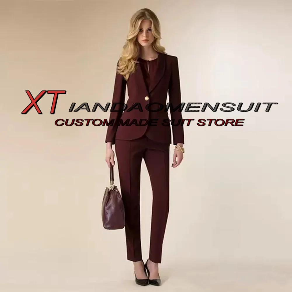 Women's Suit 2 Piece Formal Business Lady Office Workwear Burgundy Blazer Pants Party Jacket Set بذلات بليزر نسائية