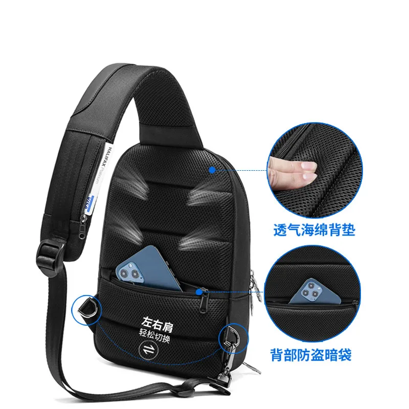 Zipper Chest Messenger Bag for Men Crossbody Chest Shoulder Single Backpack Waterproof Multi Functional Travel Sports Black Bag