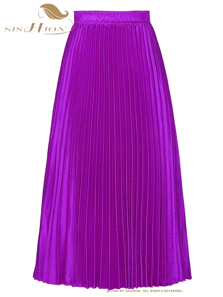 

SISHION 2023 11 Colors Pleated Long Skirt For Women Purple Red Korean Fashion Casual High Waist Skirts Jupe Faldas SS0036