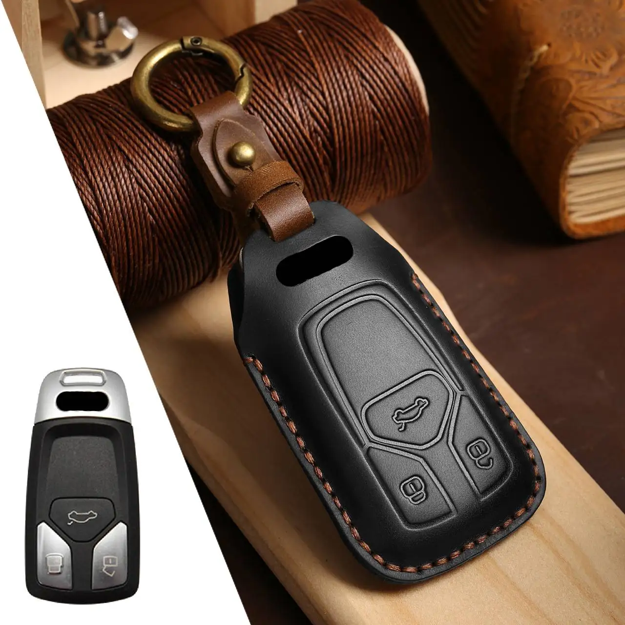

Автомобильный чехол для ключей, кожаный чехол, брелок-держатель для Audi 2017, A3 A5 A7 Q3 Q5 Q7 Q5L A6L, аксессуары для ключей