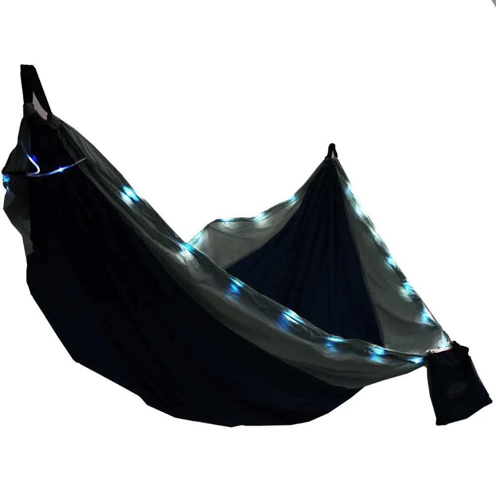 

Illuminated Nylon Portable Camping Travel Hammock, 2 Person, Blue & Dark Blue, Size 124" L x 77" W hammocks egg chair