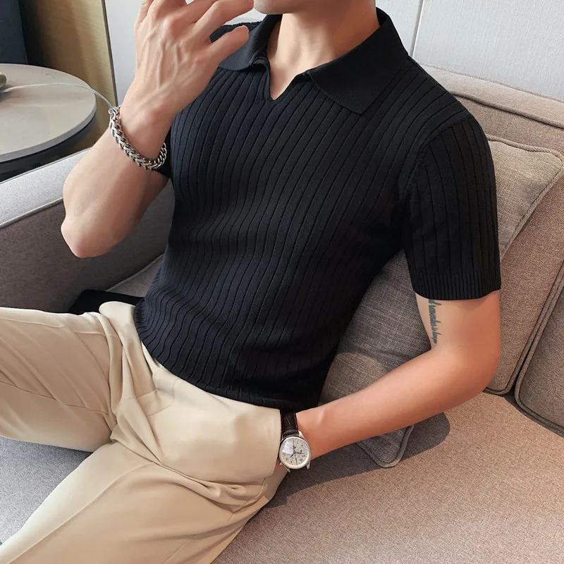 

2022 Top Grade New Summer Mens Polo Shirts With Short Sleeve Turn Down Collar Casual Knit Solid Colo Tops Fashions Men Clothing