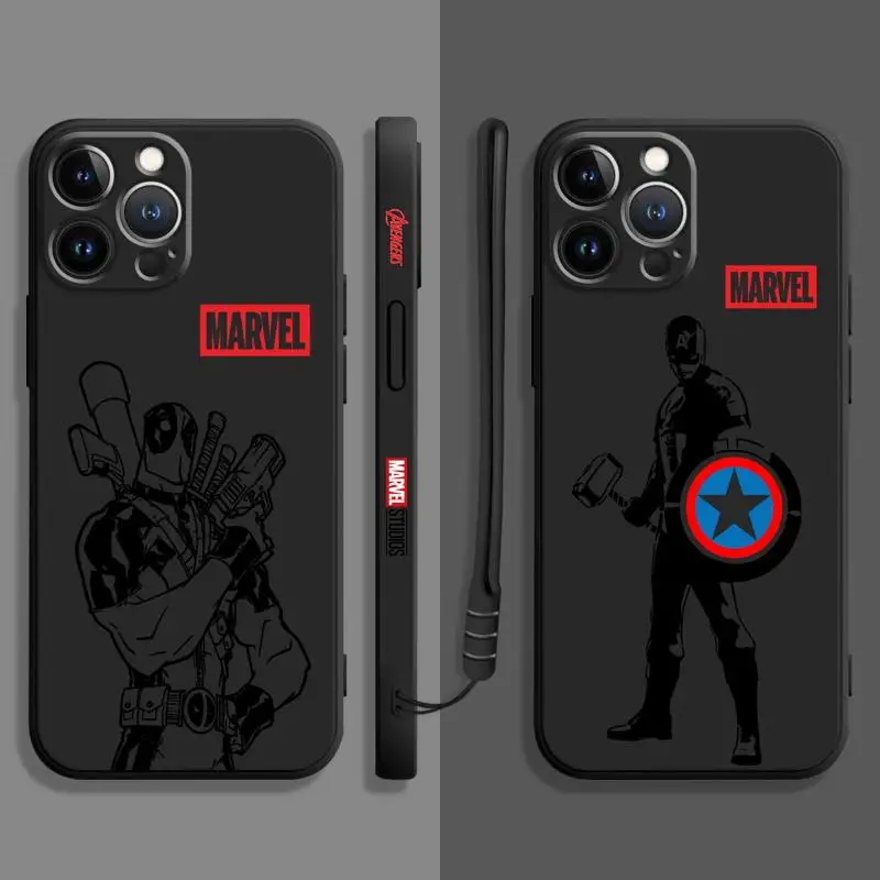 

Deadpool Captain America Square Liquid Phone Case For Apple iPhone 14 13 12 11 Pro Max 13 12 Mini XS XR X 7 8 6 6S 5 5S Plus
