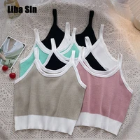 liba sin women summer color blocking short bottoming knitted camisole women korean version slim fit and thin outer wear vest top
