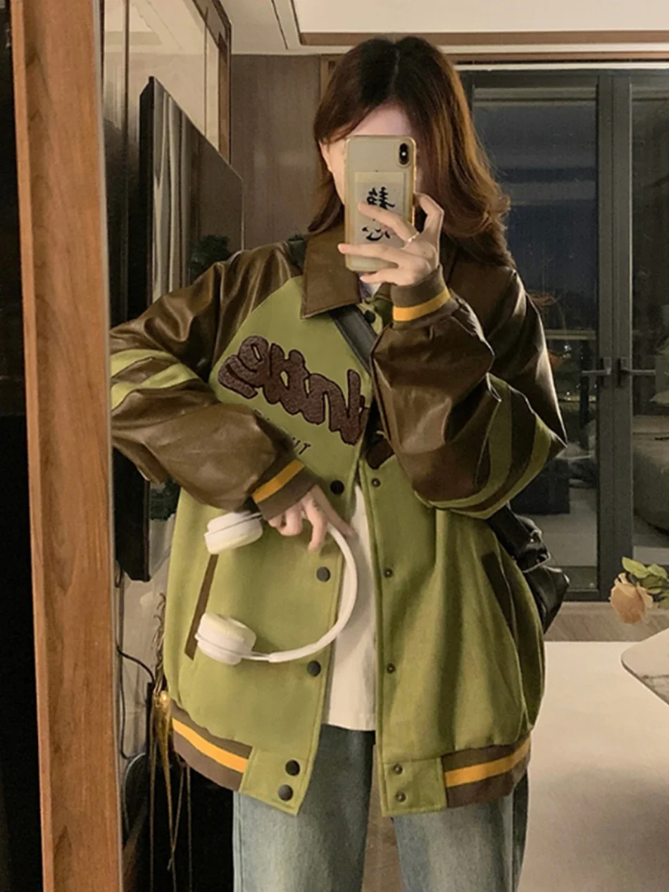 Sweet Cool Deerskin Velvet Outerwear Women Autumn and Winter New Thickened Retro Patchwork Towel Embroidery Jacket Baseball U...