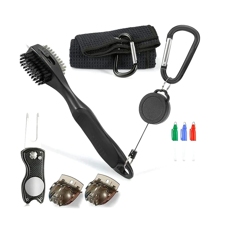 

Golf Accessories Set - Retractable Golf Club Brush, Microfiber Pattern Golf Towel, Golf Divot Repair Tool