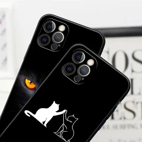 Чехол для телефона Black Cats Cute Cat Hello для Apple iPhone 16, 15, 14, 13, 12, 11 Pro Max XR XS Max 7, 8 Plus SE2, силиконовые чехлы на заднюю панель