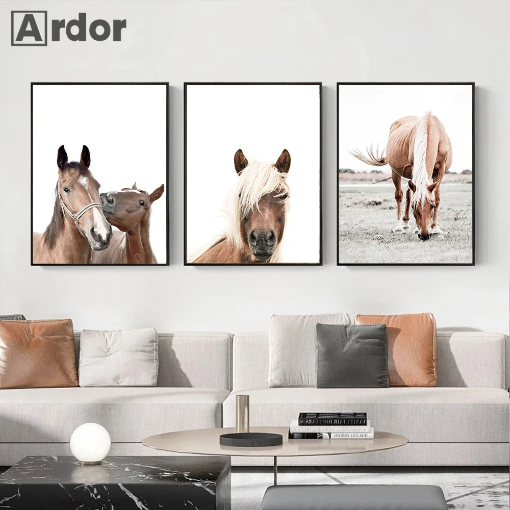 

Scandinavian Poster Canvas Painting Nordic Horse Animal Landscape Print Wild Field Nature Wall Art Pictures Living Room Decor