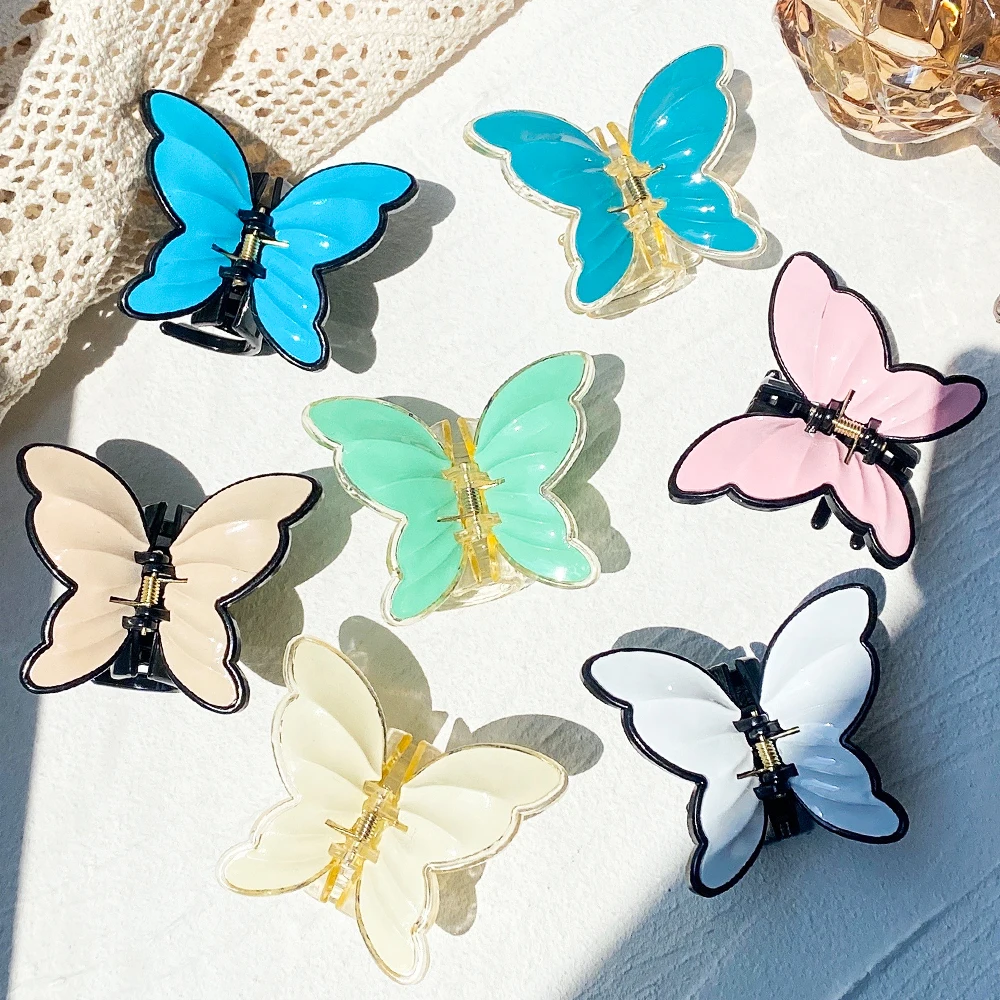 

New Sweet Butterfly Hair Claws Girls Acrylic Hair Claw Clips Crab Simple Solid Color Chic Hair Clip Hair Accessories For Women