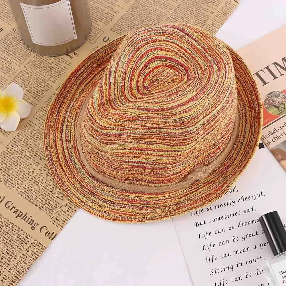 

HOT Cute Panama Colorful Women Summer Sun Striped Foldable Straw Hat Beach