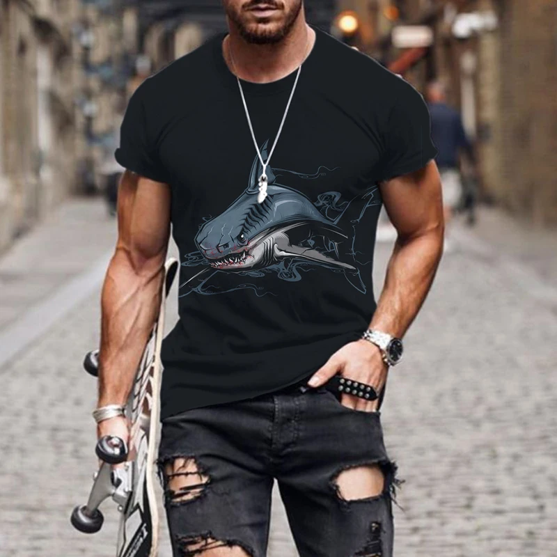 

Fashion Feral Animal 3D-printed T-shirt men's Hip hop casual short sleeve collar retro street wear oversized top
