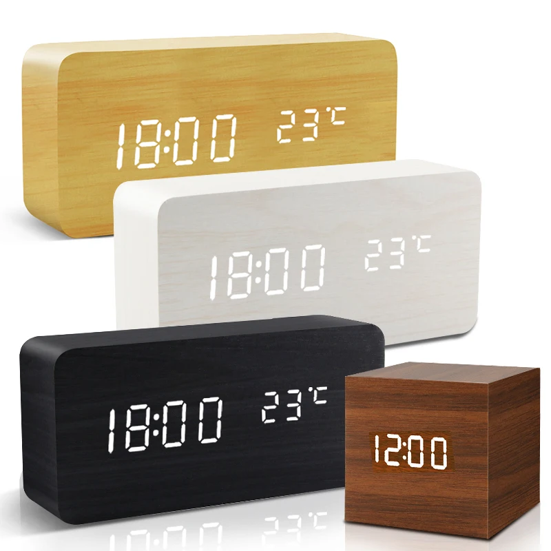 

Деревянные цифровые часы, многофункциональные строительные часы с отображением времени/даты/температуры и голосовым управлением для дома и офиса