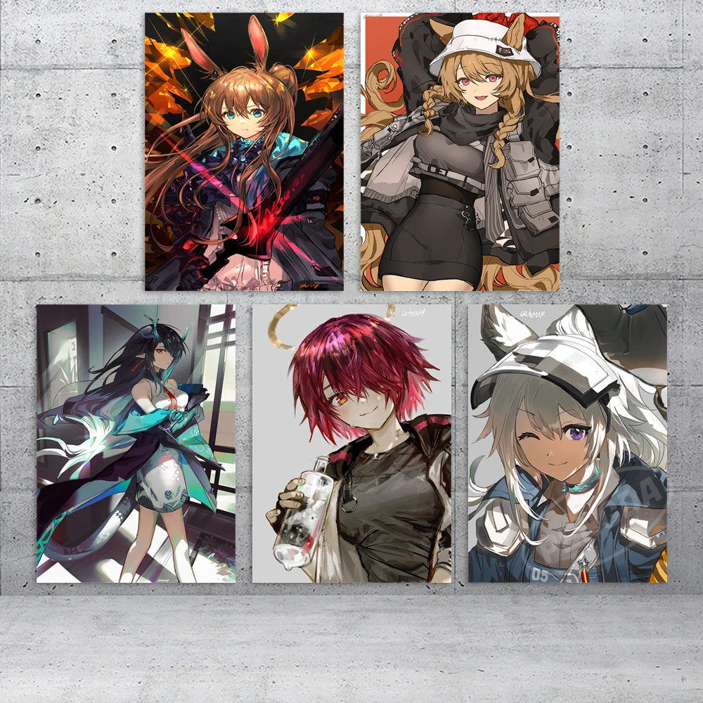 

Canvas Arknights Printed Exusiai Painting Suzuran Wall Art Whisperain Poster Home Decor Saria Modular Anime Pictures Living Room