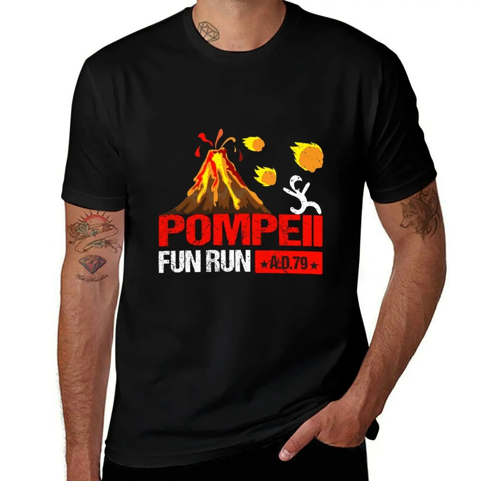 Фото Футболка в стиле ретро Pompeii Fun Run 79 AD с оригинальным принтом, повседневная футболка №1