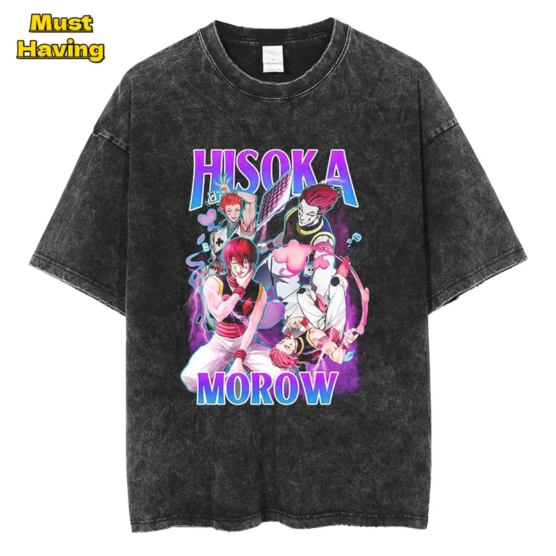 

Anime Hunter X Hunter Hisoka Graphic Tees for Men Women Oversize Washed Cotton T-Shirt Tops Summer T Shirt Harajuku Streetwear
