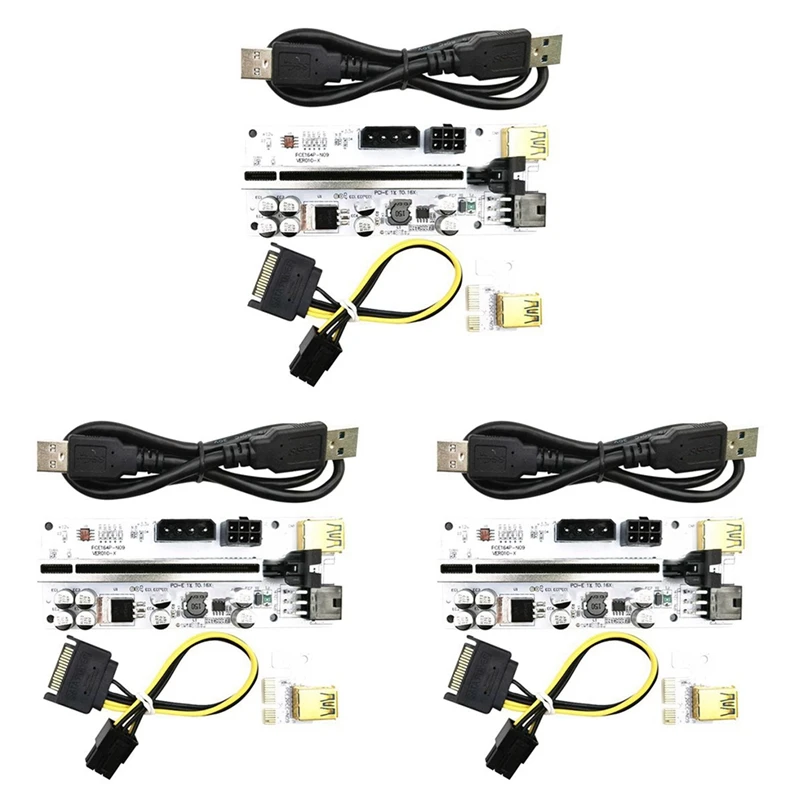 

AU42 -VER010-X Pcie Riser Pci-E X1 to Pcie X16 Graphics Card Adapter Board Extension Cable 6Pin Riser Black+White