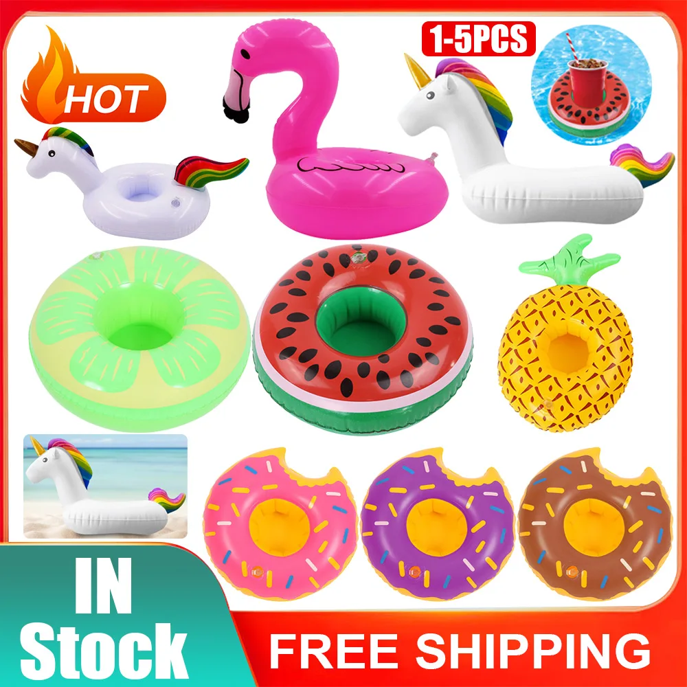 

5PCS Floating Cup Inflatable Flamingo unicorn Drinks Cup Holder Pool Floats Bar Coasters Floatation Devices Pink Toy Drink Holde