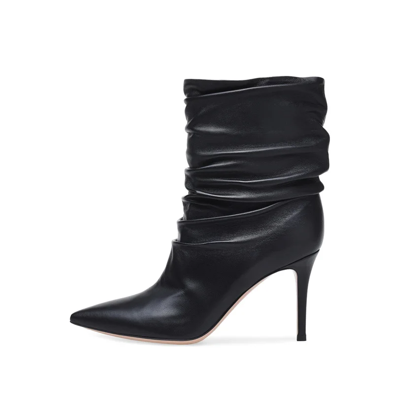 

Ботинки женские зимние со складками, однотонные, без застежки, заостренный носок, простая повседневная Уличная обувь, до щиколотки