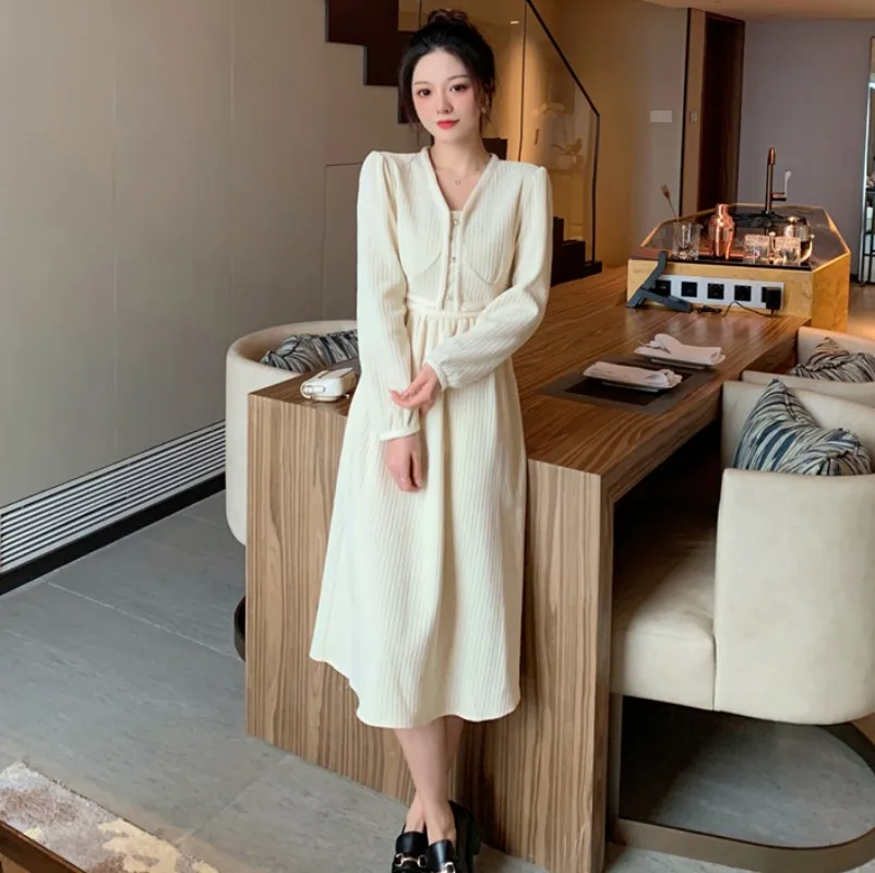 

Женское платье с высокой талией, элегантное платье во французском стиле, Осень-зима 2022