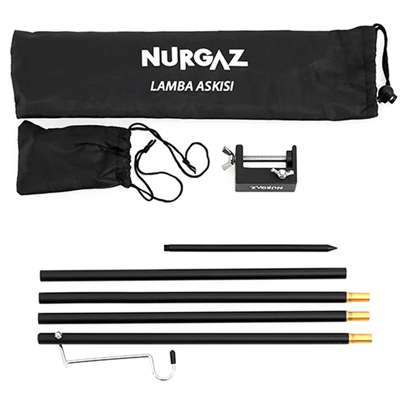 

NURGAZ Outdoor Camping Light Stand Foldable Light Pole Aluminum Alloy Light Stand Single Hook With Ground Insert